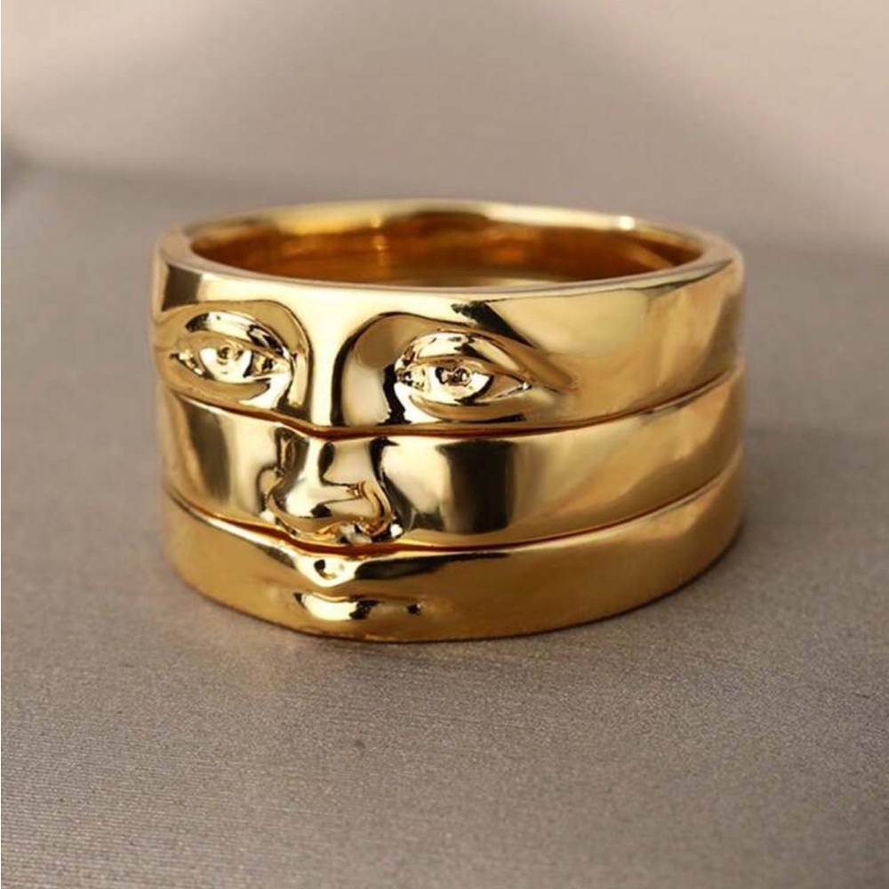 Gold Stackable face Ring 3 Band Set M655